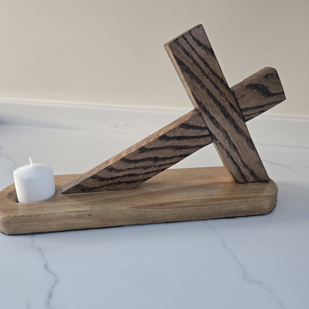 Handmade wood cross candle holder | rustic church decor | Customizable